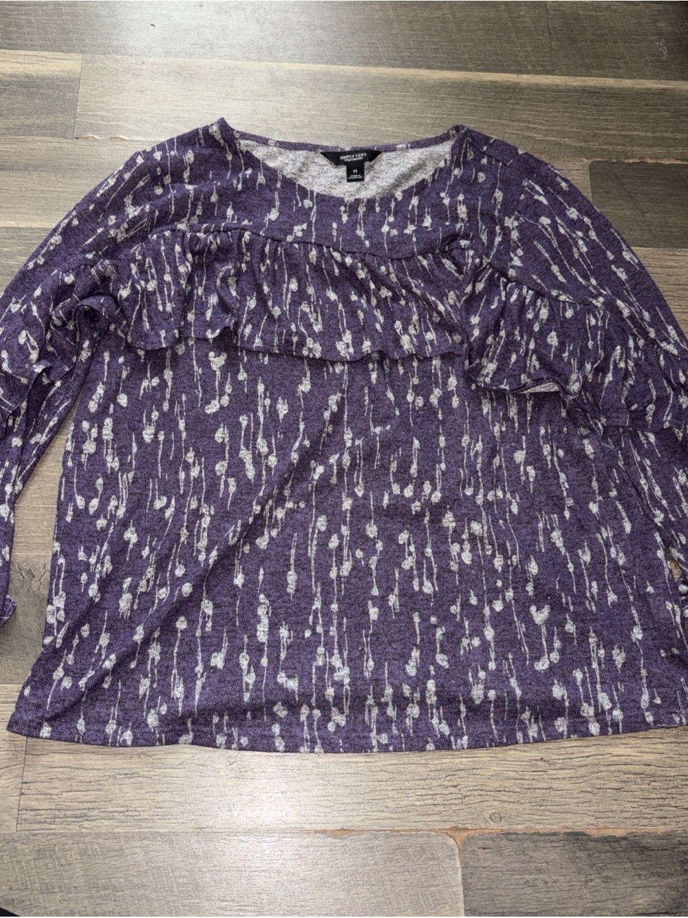 Simply Vera Vera Wang Purple Printed Ruffle Long-Sleeve Top